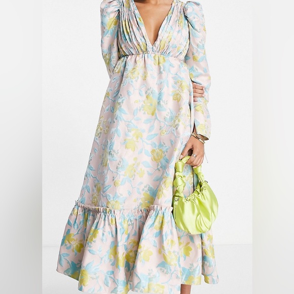 ASOS EDITION waisted midi dress with pleat bust in floral jacquard - Picture 4 of 4